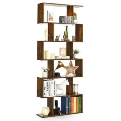 Tangkula 6-Tier S-Shaped Wooden Bookshelf Storage Bookcase Multifunctional Display Stand Shelf -Furniture Store GUEST 53c84d68 9169 4a0d 83d2 c19562980701