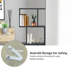 Costway 3-tier S-Shaped Bookcase Free Standing Storage Rack Wooden Display Decor Black -Furniture Store GUEST 542fc386 2858 4736 84e7 2d13b55053db