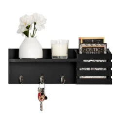 18" Utility Shelf With Pocket And Hanging Hooks Black - Danya B. -Furniture Store GUEST 549b9c7c fbcd 48b2 8500 c48fc14b0891
