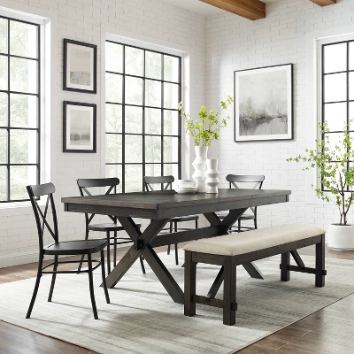 6pc Hayden Extendable Dining Set With Camille Chairs Matte Black/Slate - Crosley 3 6pc Hayden Extendable Dining Set With Camille Chairs Matte Black/Slate - Crosley