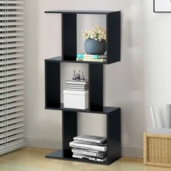 Costway 3-tier S-Shaped Bookcase Free Standing Storage Rack Wooden Display Decor Black -Furniture Store GUEST 552cfb14 7717 436f 811d 1b8bd03530a8