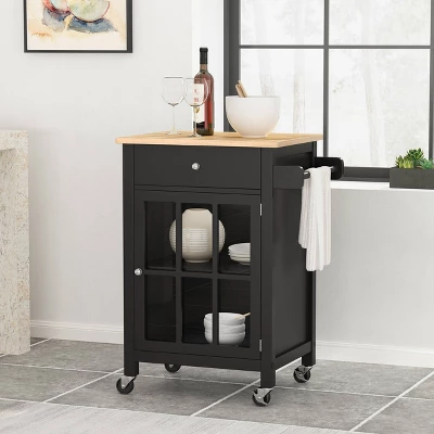 Maynard Contemporary Glass Paneled Kitchen Cart Natural/Black - Christopher Knight Home 3 Maynard Contemporary Glass Paneled Kitchen Cart Natural/Black - Christopher Knight Home
