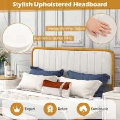 Costway Full Gold Metal Bed Frame Upholstered Platform Bed With Velvet Headboard 20 Costway Full Gold Metal Bed Frame Upholstered Platform Bed With Velvet Headboard -Furniture Store GUEST 55e83d95 de34 443f 9ebf 016b680c70f9