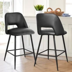 26.5" Edwin Upholstered Counter Height Stool (Set Of 2) Black Leg-The Pop Maison