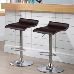 Costway Set Of 2 Swivel Bar Stool PU Leather Adjustable Kitchen Counter Bar Chair Coffee -Furniture Store GUEST 57b46365 8f32 45a4 97e4 ed1a584f6fb7