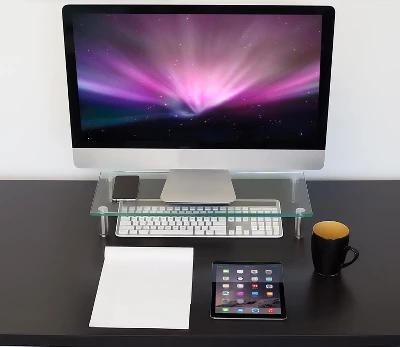 Mount-It! Clear Glass Monitor Stand Computer Desktop Riser, Tempered Glass, Fits 24, 27, 30, 32 Inch Screens, 66 Lbs. Capacity 3 Mount-It! Clear Glass Monitor Stand Computer Desktop Riser, Tempered Glass, Fits 24, 27, 30, 32 Inch Screens, 66 Lbs. Capacity