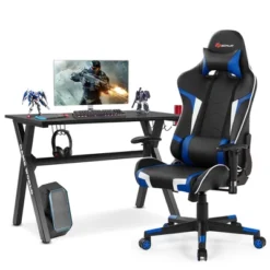 Costway X-Shaped Gaming Desk & Racing Style Massage Chair Set Home Office Black+White/Blue/Grey/Red -Furniture Store GUEST 5955fe9b 48a5 4231 92d6 7290b4388a12
