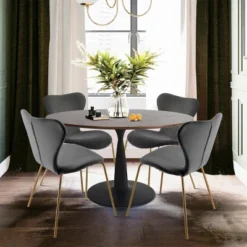 Harold+Flavia 5-Piece Walnut Foil Round Top Pedestal Dining Table Set With 4 Upholstered Chairs -The Pop Maison -Furniture Store GUEST 599ebd98 a22c 4021 98f3 fcd74d5a675b