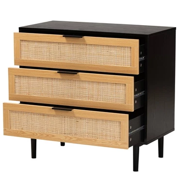 Maureen Wood And Rattan 3 Drawer Dresser Espresso/Natural Brown - Baxton Studio 4 Maureen Wood And Rattan 3 Drawer Dresser Espresso/Natural Brown - Baxton Studio - Image 2