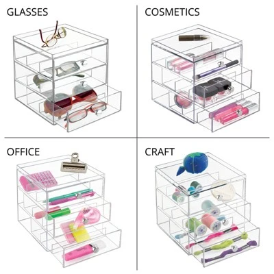 MDesign Plastic Glasses Storage Organizer Box, 3 Drawers 6 MDesign Plastic Glasses Storage Organizer Box, 3 Drawers - Image 4