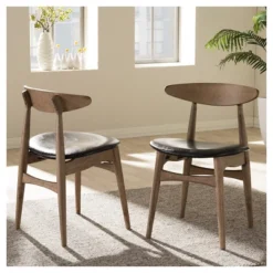 Set Of 2 Edna Mid-Century Modern French Black Faux Leather & Oak Light Brown Finishing Wood Dining Chairs - Baxton Studio -Furniture Store GUEST 5c17b717 0a35 46b8 8617 9f232cede533