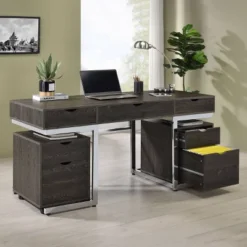 Noorvik 7 Drawer Writing Desk Set With 2 File Cabinets Dark Oak - Coaster -Furniture Store GUEST 5c6fe4ec f94f 4db6 9ef8 5a5afd566465