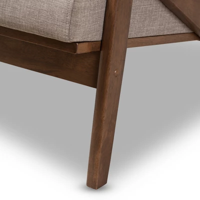Bianca Mid-Modern Walnut Wood Fabric Tufted 2 Seater Loveseat Light Gray - Baxton Studio 8 Bianca Mid-Modern Walnut Wood Fabric Tufted 2 Seater Loveseat Light Gray - Baxton Studio - Image 6