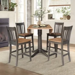 42" Round Dual Drop Leaf Counter Height Dining Table With 4 Splat Back Stools Hickory/Washed Coal - International Concepts -Furniture Store GUEST 5e47fef7 a381 488a 88b9 b0f83c4be214