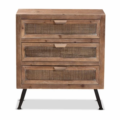 Calida Wood And Rattan 3 Drawer Storage Cabinet Brown - Baxton Studio 4 Calida Wood And Rattan 3 Drawer Storage Cabinet Brown - Baxton Studio - Image 2