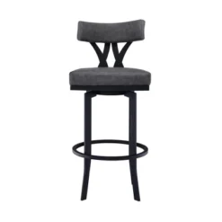 30" Natalie Faux Leather Metal Barstool Gray/Black - Armen Living