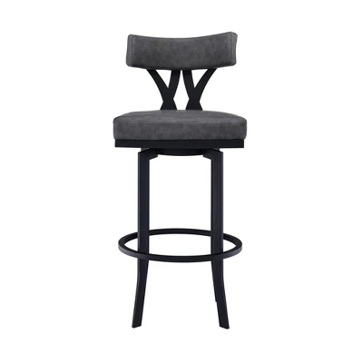 30" Natalie Faux Leather Metal Barstool Gray/Black - Armen Living 3 30" Natalie Faux Leather Metal Barstool Gray/Black - Armen Living