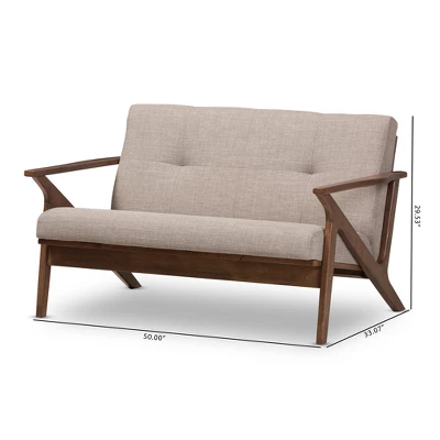 Bianca Mid-Modern Walnut Wood Fabric Tufted 2 Seater Loveseat Light Gray - Baxton Studio 10 Bianca Mid-Modern Walnut Wood Fabric Tufted 2 Seater Loveseat Light Gray - Baxton Studio - Image 8