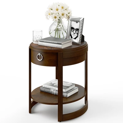 Costway Side End Table With Drawer Storage Shelf Classic Accents Nightstand Walnut Elliptical 13 Costway Side End Table With Drawer Storage Shelf Classic Accents Nightstand Walnut Elliptical - Image 11