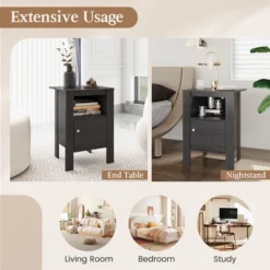 Costway Nightstand Compact Side End Sofa Table With Open Shelf & Cabinet Dark Grey Oak/Walnut -Furniture Store GUEST 60fbe3e9 d310 4c13 9c33 2dabc377979c