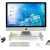 Mount-It! Glass Computer Monitor Riser And Laptop Stand | Clear Flat Screen Display Stand, Desktop Shelf And Organizer, Glass & Aluminum Construction
