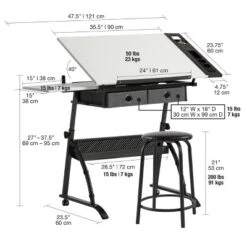 Core Drawing Table And Stool Set Charcoal Black/White - Studio Designs -Furniture Store GUEST 6196a32c e576 4d20 a4d7 3255f6d054a7
