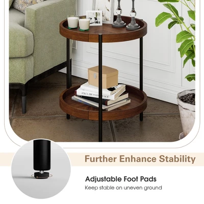 Costway 2-tier Round Side End Table Storage Shelf Rubber Wood Accent Nightstand 8 Costway 2-tier Round Side End Table Storage Shelf Rubber Wood Accent Nightstand - Image 6