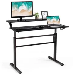 Costway Standing Desk Crank Adjustable Sit To Stand Workstation With Monitor Shelf BrownBlack -Furniture Store GUEST 62ac26e9 cdba 4b95 b078 0854730601ce