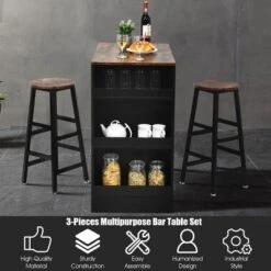 Costway 3 Pieces Bar Table Set Industrial Counter With Storage Black -Furniture Store GUEST 6404b744 94b2 446e b938 8d90961cf377