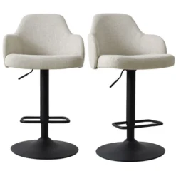 26"-34.5" Mars Armrest Upholstered 360° Swivel Counter Height Stool Combine With Black Legs (Set Of 2) -The Pop Maison