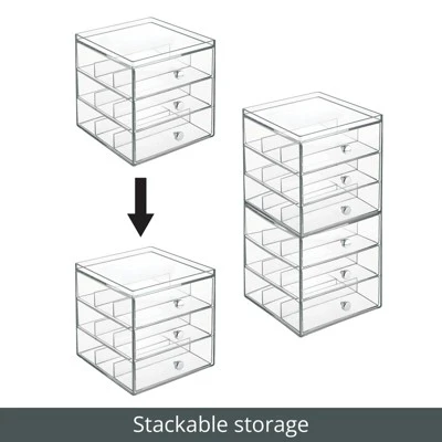 MDesign Plastic Glasses Storage Organizer Box, 3 Drawers 4 MDesign Plastic Glasses Storage Organizer Box, 3 Drawers - Image 2