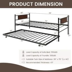 Costway Twin 2-In-1 Daybed Frame With Trundle Bed Set Steel Platform Sofa Bed Black -Furniture Store GUEST 65439403 ce0a 428c 9625 5f5e23213a7b