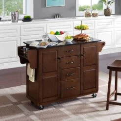 Eleanor Granite Top Kitchen Cart Mahogany/Black - Crosley -Furniture Store GUEST 65b4e044 da08 4612 9db6 912abeb9973a