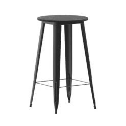 Emma And Oliver Indoor/Outdoor Bar Top Table, 23.75" Round All Weather Poly Resin Top With Steel Base