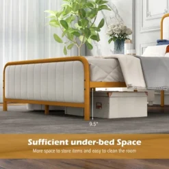 Costway Full Gold Metal Bed Frame Upholstered Platform Bed With Velvet Headboard 22 Costway Full Gold Metal Bed Frame Upholstered Platform Bed With Velvet Headboard -Furniture Store GUEST 67d62c3f 8194 4a5a a099 780d93224c9a