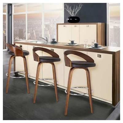 26" Sonia Counter Height Barstool Faux Leather Brown - Armen Living 3 26" Sonia Counter Height Barstool Faux Leather Brown - Armen Living