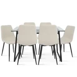 Mona+Bingo 7-Piece Black Rectangular Clear Tempered Transparent Glass Table With 6 Upholstered Side Chairs-Maison Boucle 12 Mona+Bingo 7-Piece Black Rectangular Clear Tempered Transparent Glass Table With 6 Upholstered Side Chairs-Maison Boucle -Furniture Store GUEST 68b81a71 c502 40c5 a698 05eb02034bc5
