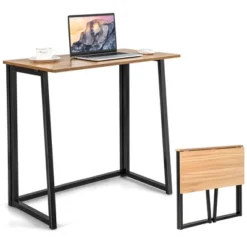 Costway Folding Computer Desk No Assembly Study Writing Table For Small Spaces Walnut/Black/Brown/White -Furniture Store GUEST 69122eaf 57db 4ab9 b34c 1ca9a17994d4