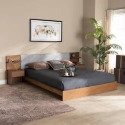 Queen Sami Light Fabric Upholstered And Wood Bed With Built In Nightstands Gray/Brown - Baxton Studio 17 Queen Sami Light Fabric Upholstered And Wood Bed With Built In Nightstands Gray/Brown - Baxton Studio -Furniture Store GUEST 6a9511ca 862e 457b b606 52881aedc0d1