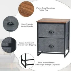Costway 2 Drawers Nightstand Side Table Storage Unit Display Metal Frame Dorm Room -Furniture Store GUEST 6c4e2f9c 05fb 4134 b063 4fd01a38678a