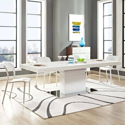Vector Extendable Dining Table White Silver - Modway 8 Vector Extendable Dining Table White Silver - Modway - Image 6