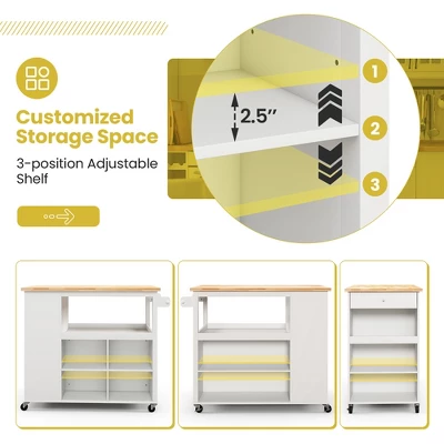Costway Kitchen Island Trolley Cart On Wheels With Storage Open Shelves & Drawer White/Brown 8 Costway Kitchen Island Trolley Cart On Wheels With Storage Open Shelves & Drawer White/Brown - Image 6