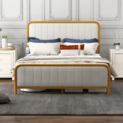 Costway Full Gold Metal Bed Frame Upholstered Platform Bed With Velvet Headboard 17 Costway Full Gold Metal Bed Frame Upholstered Platform Bed With Velvet Headboard -Furniture Store GUEST 6e7f37cc b705 42fe b85f c4bd4472a319