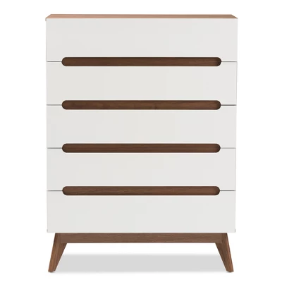 Calypso Mid-Century Modern Wood 5 Drawer Storage Chest Brown - Baxton Studio 4 Calypso Mid-Century Modern Wood 5 Drawer Storage Chest Brown - Baxton Studio - Image 2