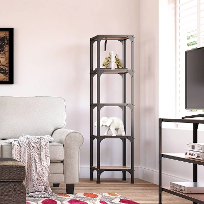 59.25" Overland Bookshelf Wood And Black Metal - Serta 3 59.25" Overland Bookshelf Wood And Black Metal - Serta