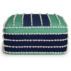 Judith Square Woven PET Polyester Pouf Aqua/Navy/White - WyndenHall -Furniture Store GUEST 6fe86c10 99c4 472a b03f e3d1be6e9a47