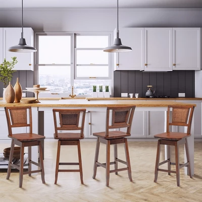 Costway Set Of 2/4 Swivel Bar Stools Counter Height Rubber Wood Pub Chairs W/ Rattan Back 3 Costway Set Of 2/4 Swivel Bar Stools Counter Height Rubber Wood Pub Chairs W/ Rattan Back