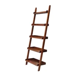 75.5" 5 Tier Solid Wood Leaning Bookshelf - International Concepts