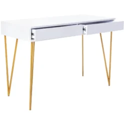Pine Two Drawer Desk - White/Gold - Safavieh -Furniture Store GUEST 719e0868 e910 4ff2 9268 cdce3cba3e6f