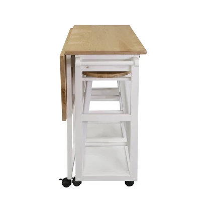 Square Hardwood Drop Leaf Table Top Breakfast Cart Natural/White - Flora Home 5 Square Hardwood Drop Leaf Table Top Breakfast Cart Natural/White - Flora Home - Image 3